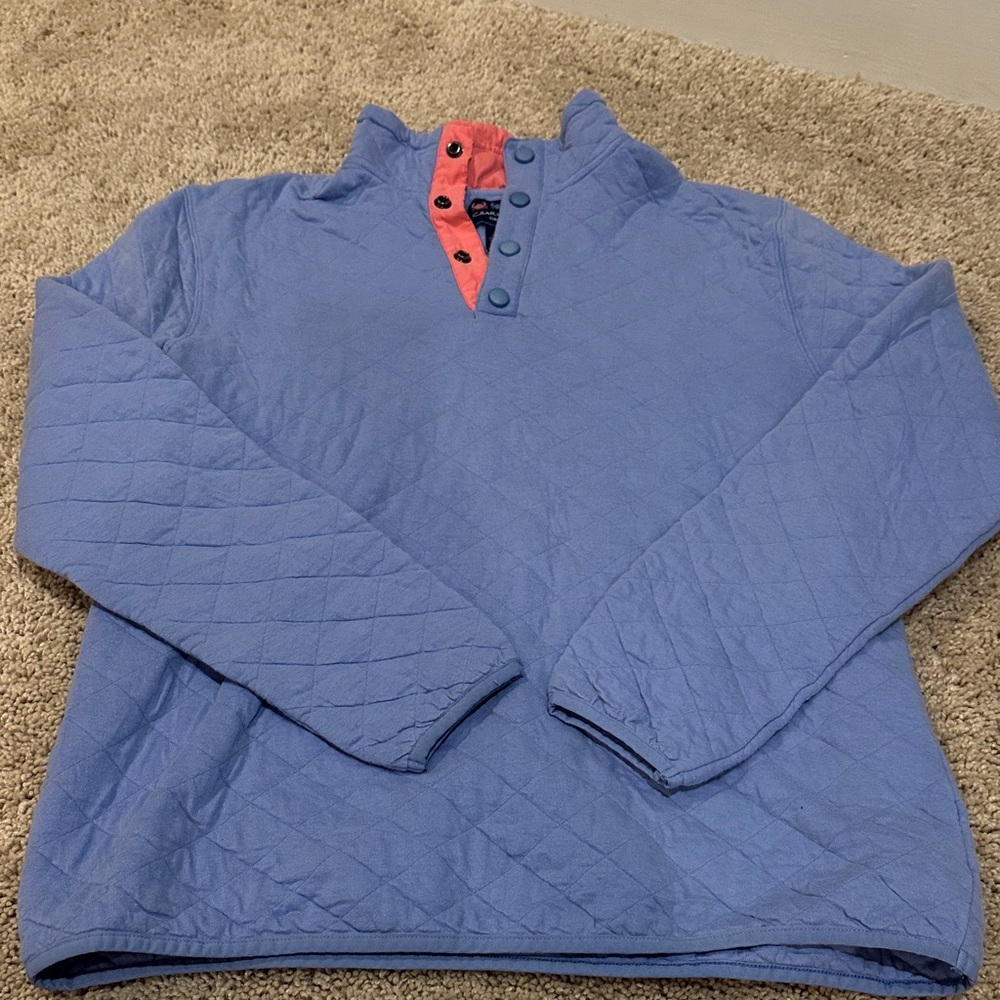 Men's Blue Quilted Sweatshirt with Red Accents